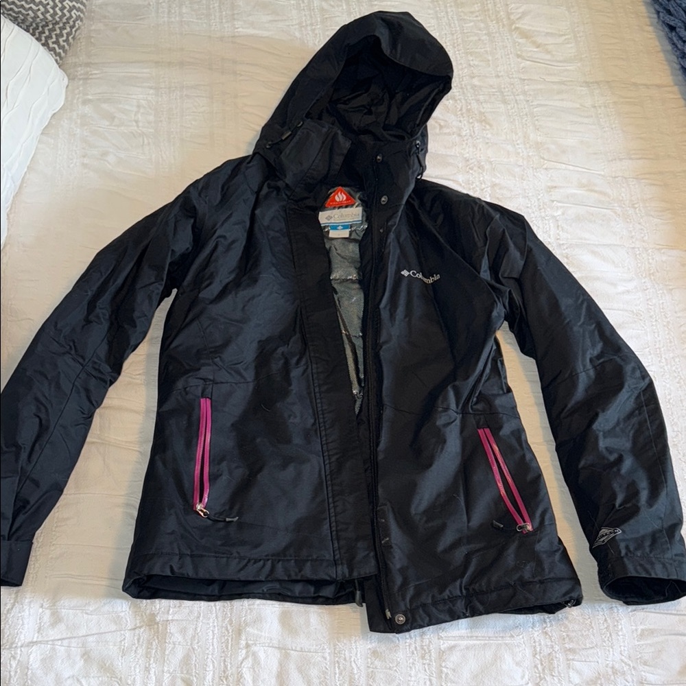 Columbia Black Jacket with Pink Zipper Accents